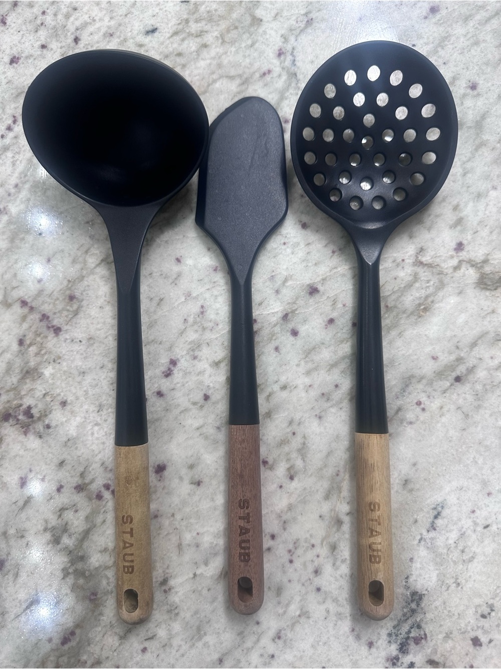 STAUB Black & Wood Kitchen Utensil Set - 3-Piece Ladle, Turner, Skimmer